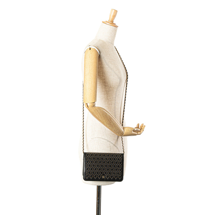 CC Studded Lambskin Wallet on Chain Black - Gaby Paris