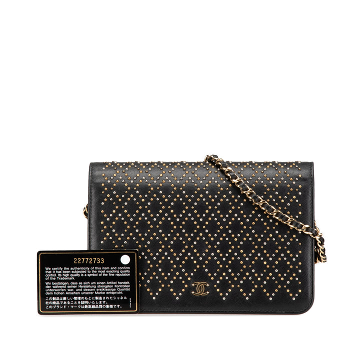CC Studded Lambskin Wallet on Chain Black - Gaby Paris