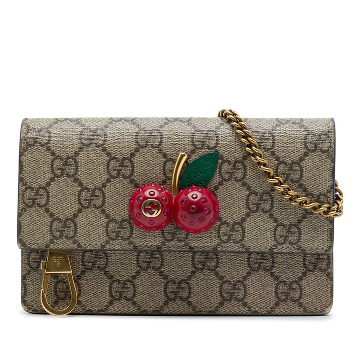 Gucci Sac bandoulière Cherry GG Supreme Mini Beige – vue principale – GABY PARIS
