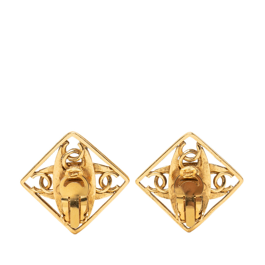 Chanel CC plaqué Perles fantaisie Diamond Shaped À clip Boucles d'oreilles Métal