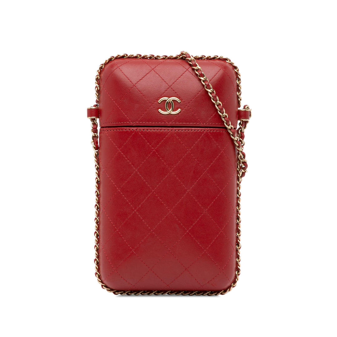 CC Quilted Lambskin Chain Around Phone Holder Red - Gaby Paris