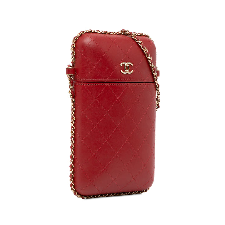 CC Quilted Lambskin Chain Around Phone Holder Red - Gaby Paris