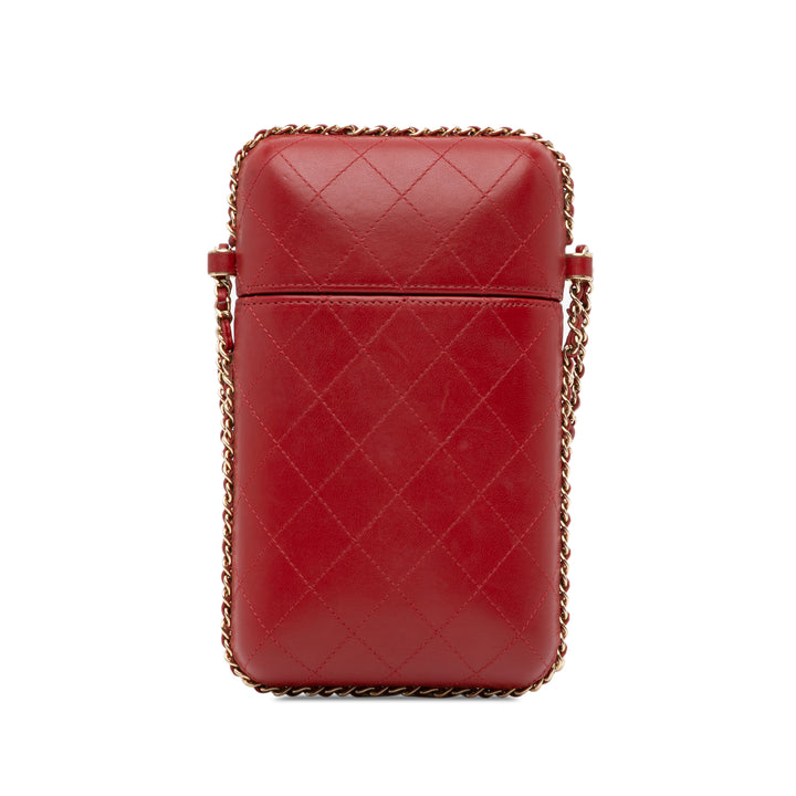 CC Quilted Lambskin Chain Around Phone Holder Red - Gaby Paris