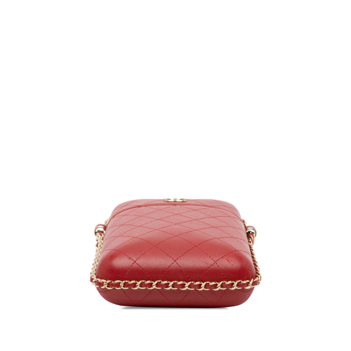 CC Quilted Lambskin Chain Around Phone Holder Red - Gaby Paris