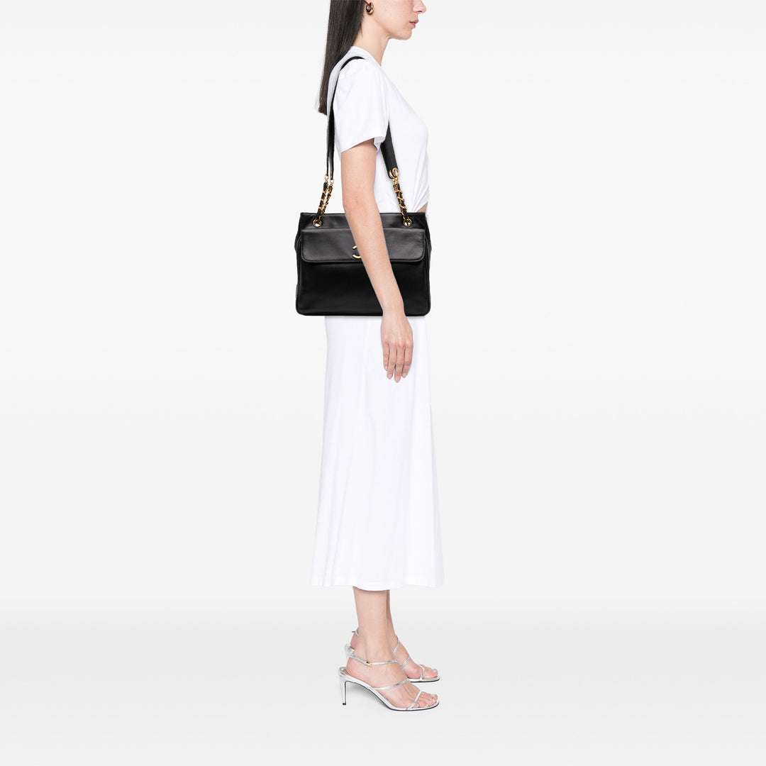 CC Lambskin Front Pocket Tote Black - Gaby Paris