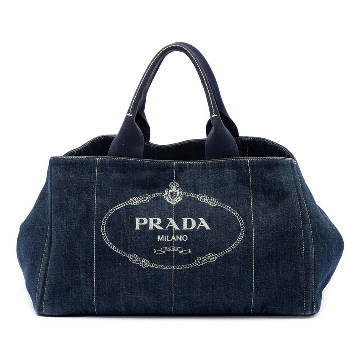 Prada Large Jean Canapa Logo Cabas