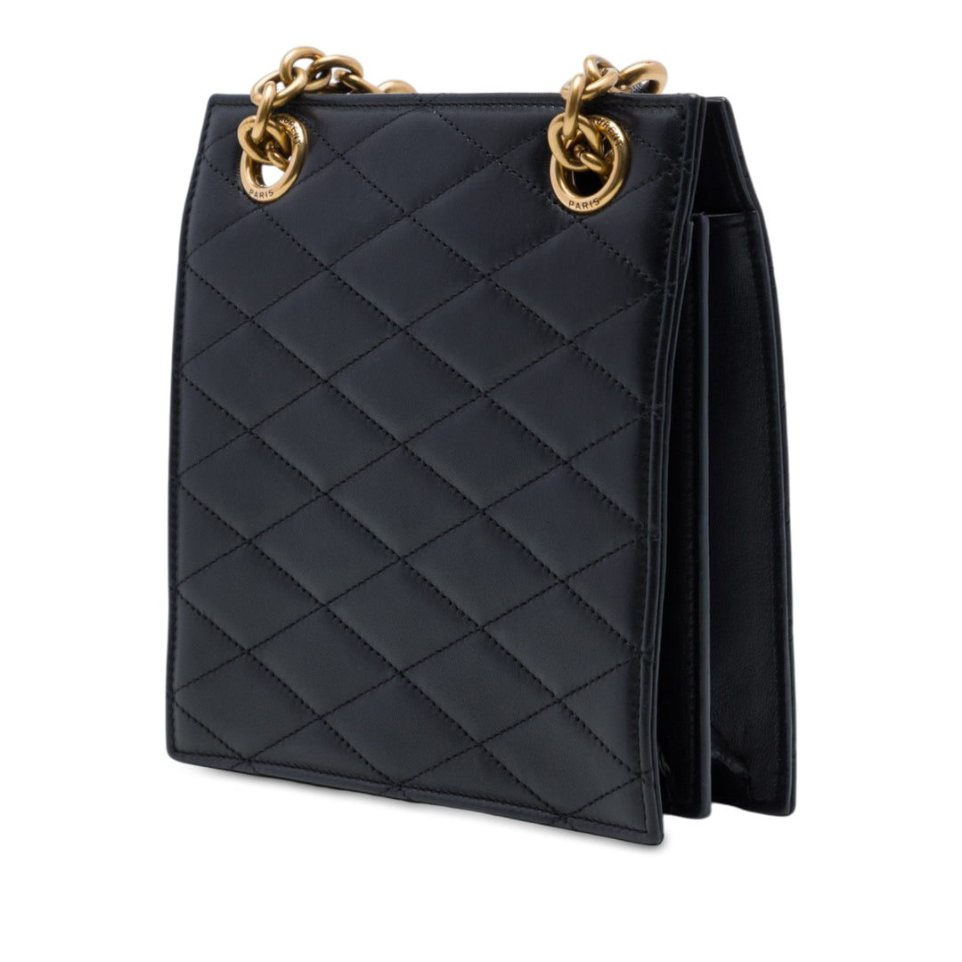 Matelassé Le Maillon Carré Chaîne Sac Cuir de veau Noir