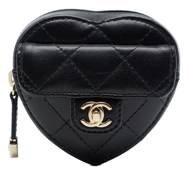 Chanel CC In Love Heart Zippé Arm Porte-monnaie Cuir d'agneau Noir – vue principale – GABY PARIS