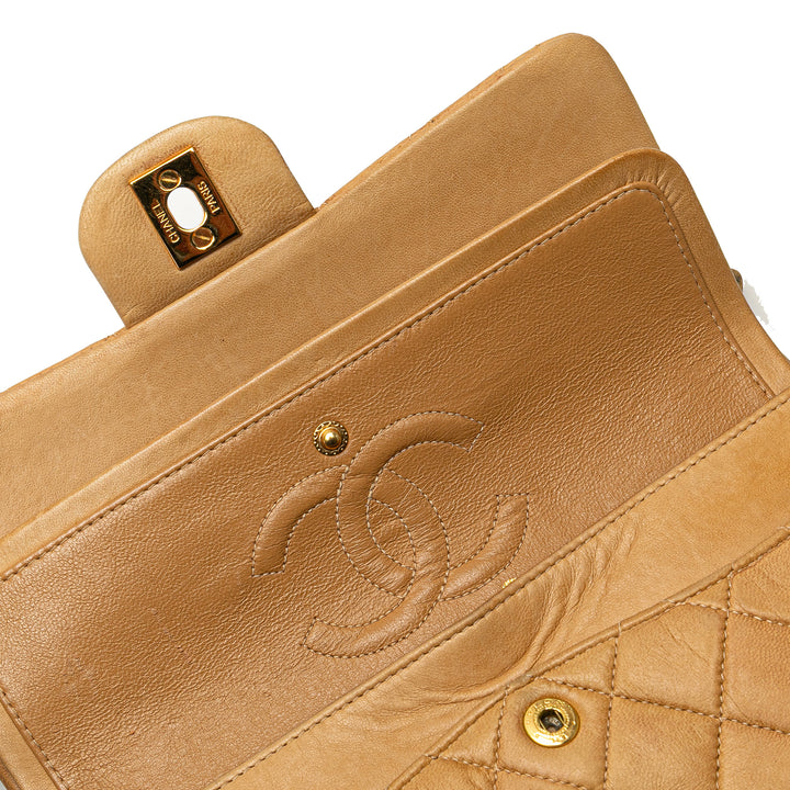 Small Classic Lambskin Double Flap Brown - Gaby Paris