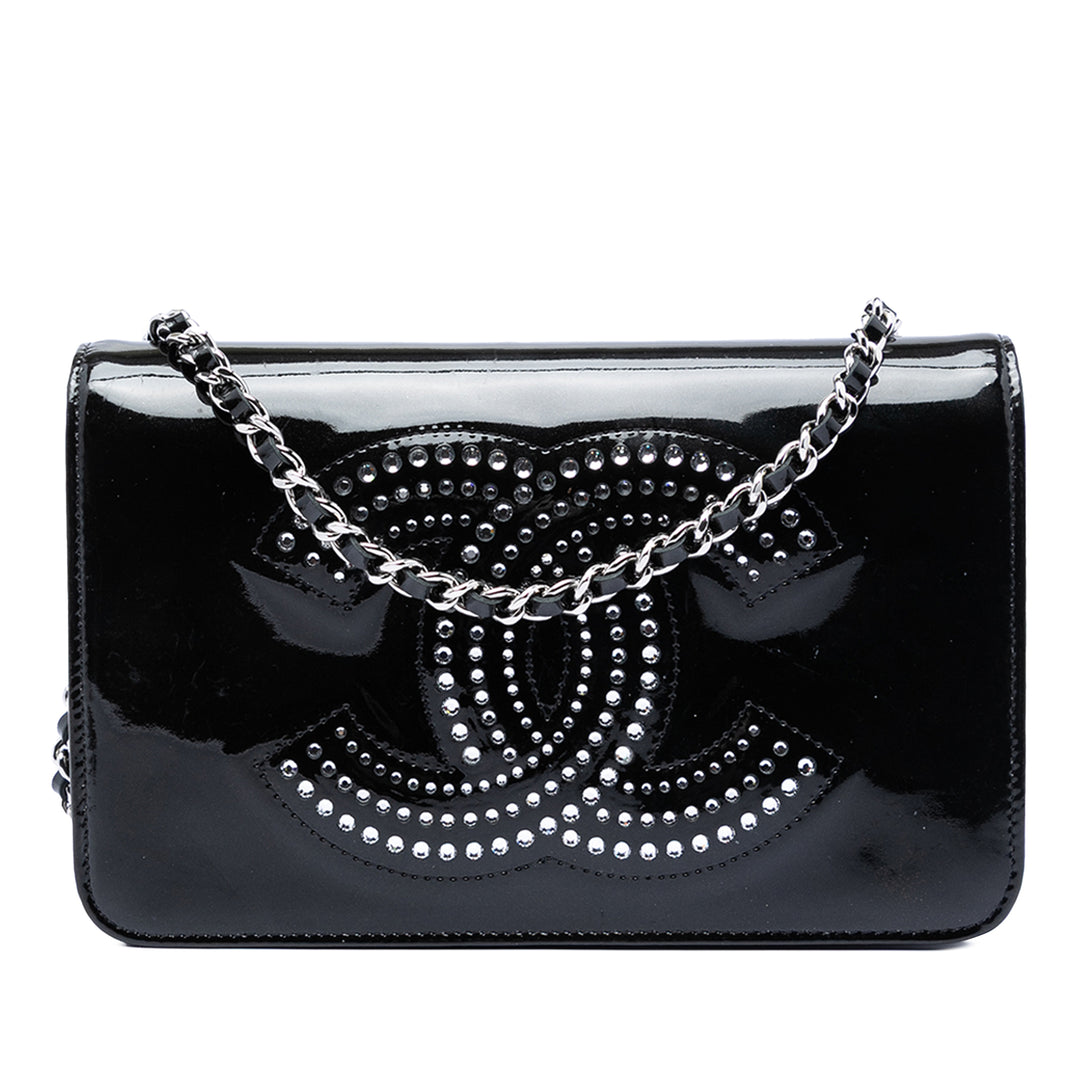 Chanel CC Cuir verni Strass Embellished Wallet on Chain