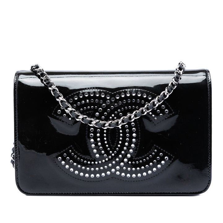 Chanel CC Cuir verni Strass Embellished Wallet on Chain