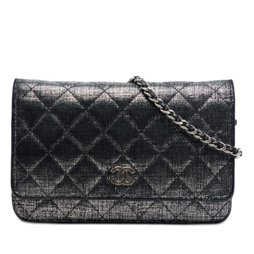 Chanel CC Matelassé Metallic Fabric Wallet on Chain