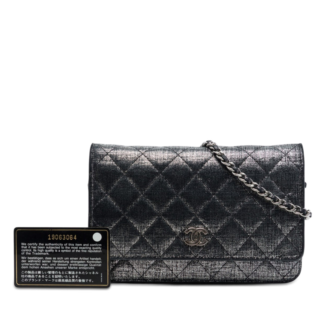 Chanel CC Matelassé Metallic Fabric Wallet on Chain