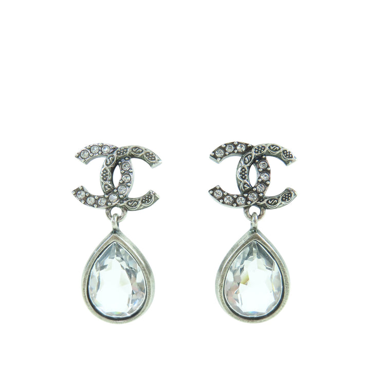 CC Brass Strass Teardrop pendantes fermoir poussette Boucles d'oreilles Argenté