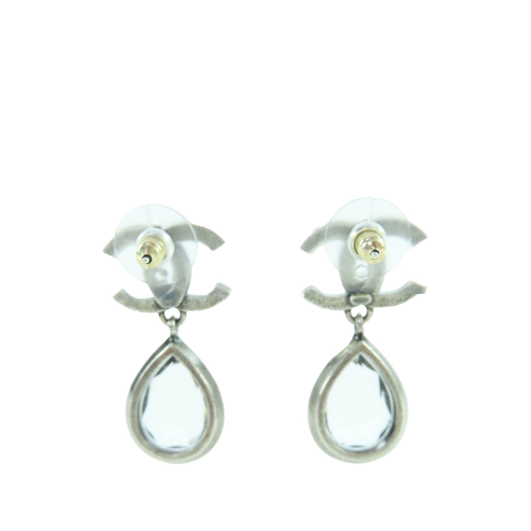CC Brass Strass Teardrop pendantes fermoir poussette Boucles d'oreilles Argenté
