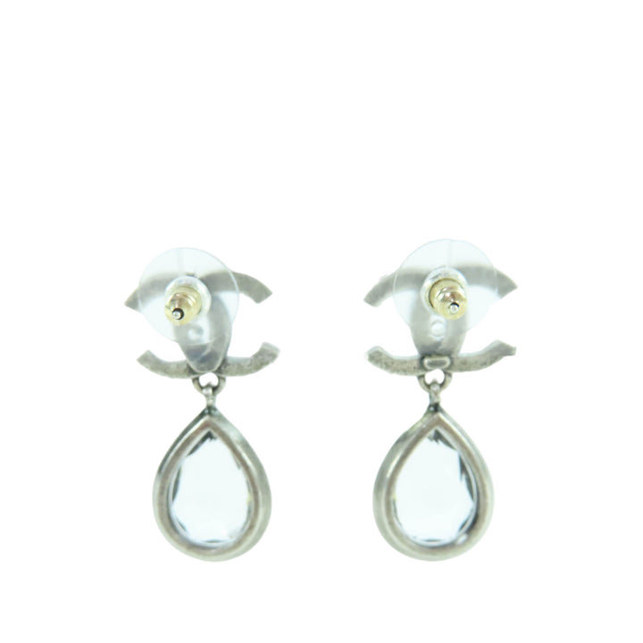 CC Brass Strass Teardrop pendantes fermoir poussette Boucles d'oreilles Argenté