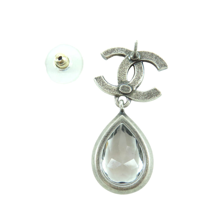 CC Brass Strass Teardrop pendantes fermoir poussette Boucles d'oreilles Argenté