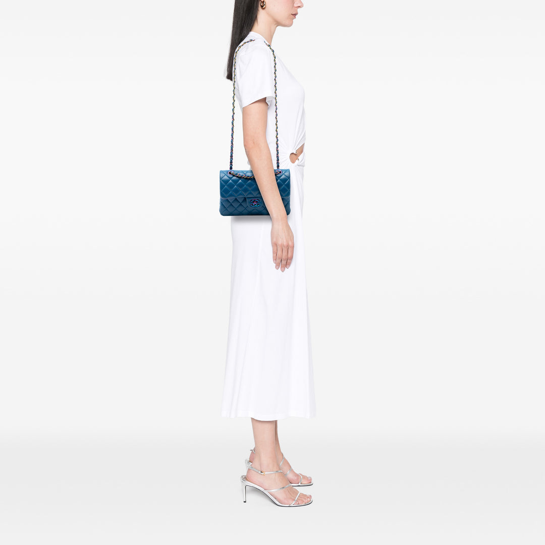 Chanel Small Classic Cuir d’agneau Rainbow Hardware Double rabat