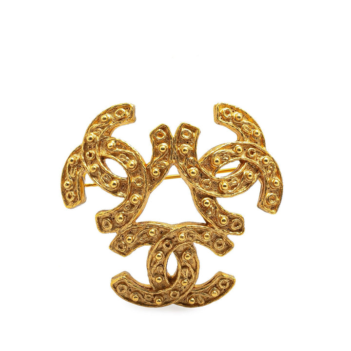 Gold Plated Triple CC Brooch Gold - Gaby Paris