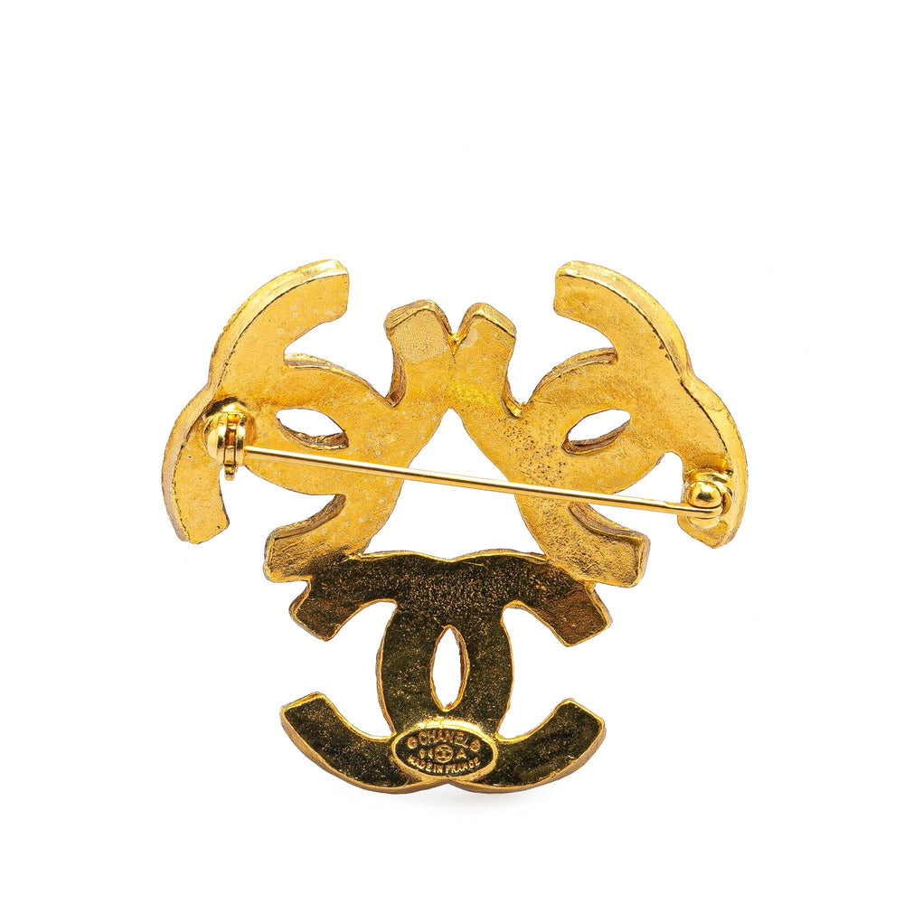 Gold Plated Triple CC Brooch Gold - Gaby Paris