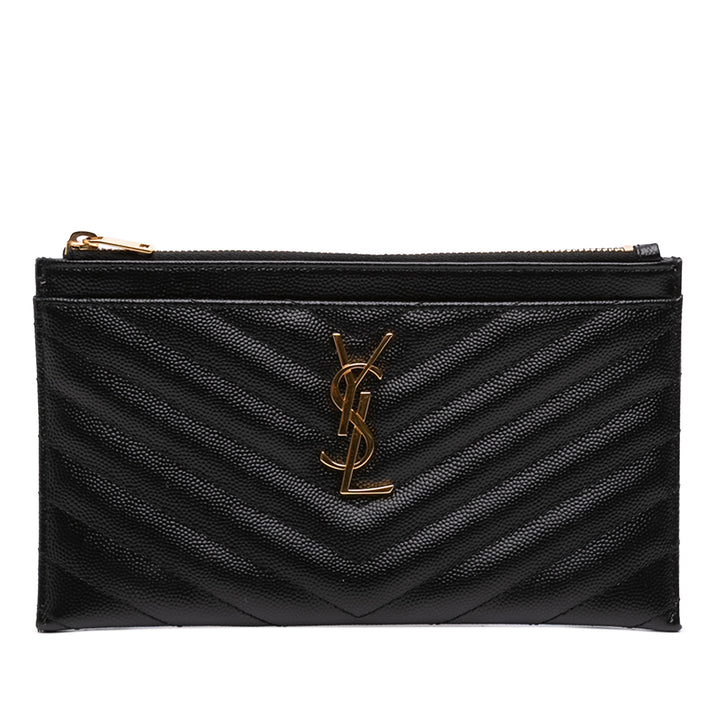 Saint Laurent Grain De Poudre Chevron Bill Pochette Monogram Noir – vue principale – GABY PARIS