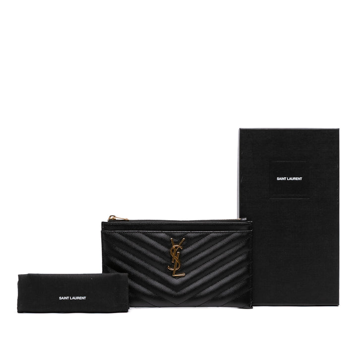 Saint Laurent Grain De Poudre Chevron Bill Pochette Monogram Noir – vue 7 – GABY PARIS