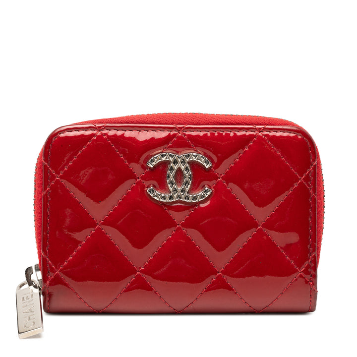 Chanel CC Matelassé Cuir verni Brilliant Zip Around Coin Pochette