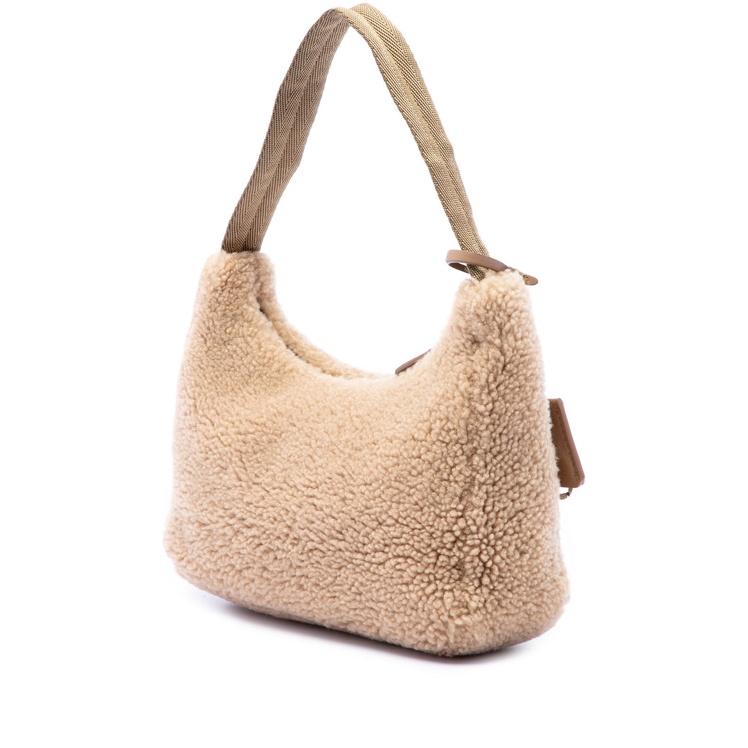 Prada Sac porté épaule Shearling Re Edition 2000 Matière naturelle Mini Marron – vue 2 – GABY PARIS