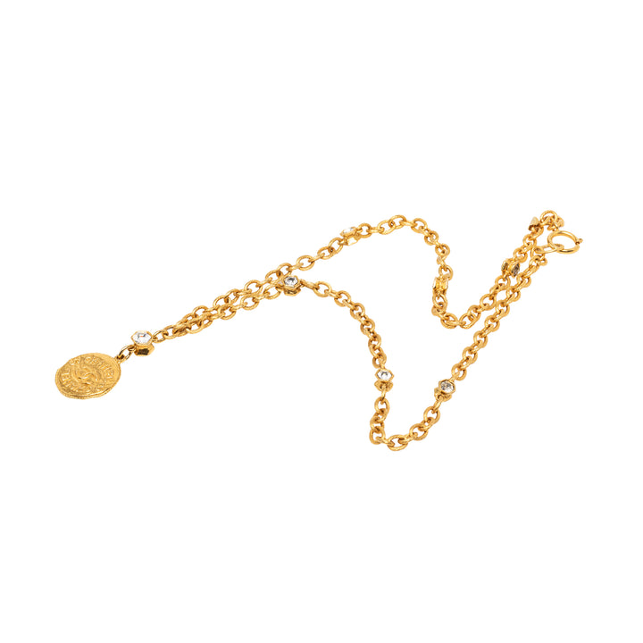 Chanel CC plaqué Strass Medallion Pendant Collier Métal