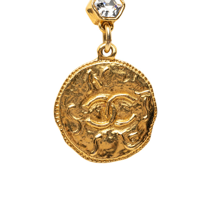 Chanel CC plaqué Strass Medallion Pendant Collier Métal