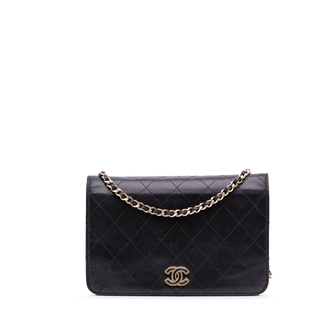 CC Quilted Lambskin Wallet On Chain Black - Gaby Paris