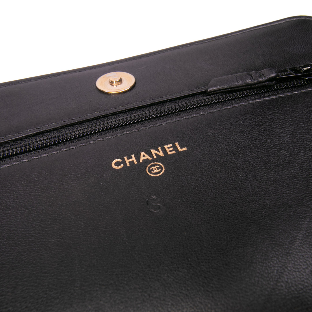 CC Quilted Lambskin Wallet On Chain Black - Gaby Paris