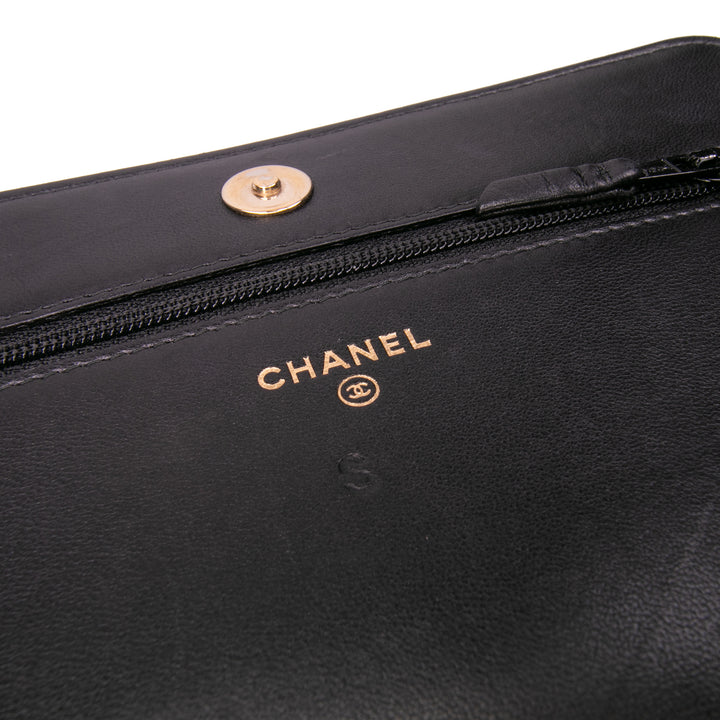 CC Quilted Lambskin Wallet On Chain Black - Gaby Paris