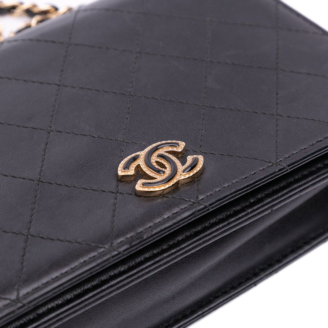 CC Quilted Lambskin Wallet On Chain Black - Gaby Paris