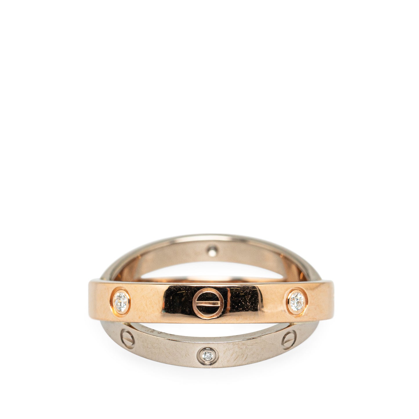 18K Rose and White Gold 3 Diamonds Double Band Love Ring Gold - Gaby Paris