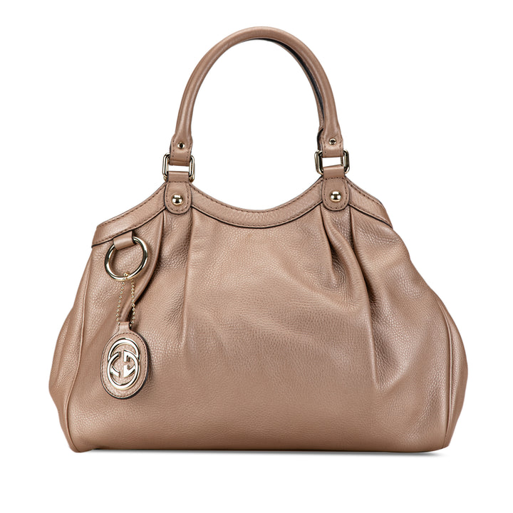 Metallic Calfskin Sukey Tote Brown - Gaby Paris