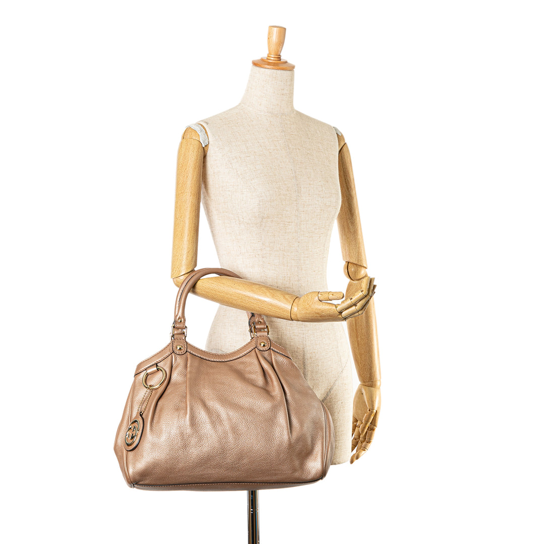 Metallic Calfskin Sukey Tote Brown - Gaby Paris