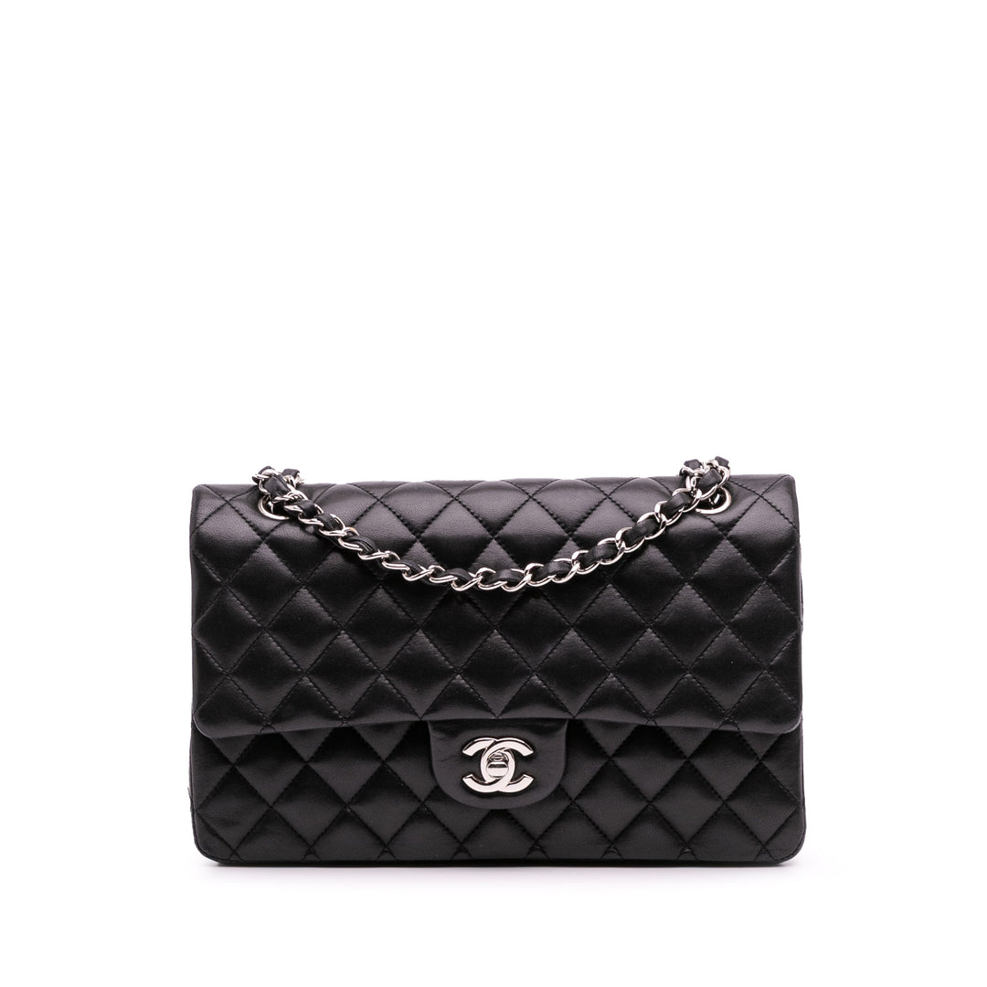 Medium Classic Lambskin Double Flap Black - Gaby Paris
