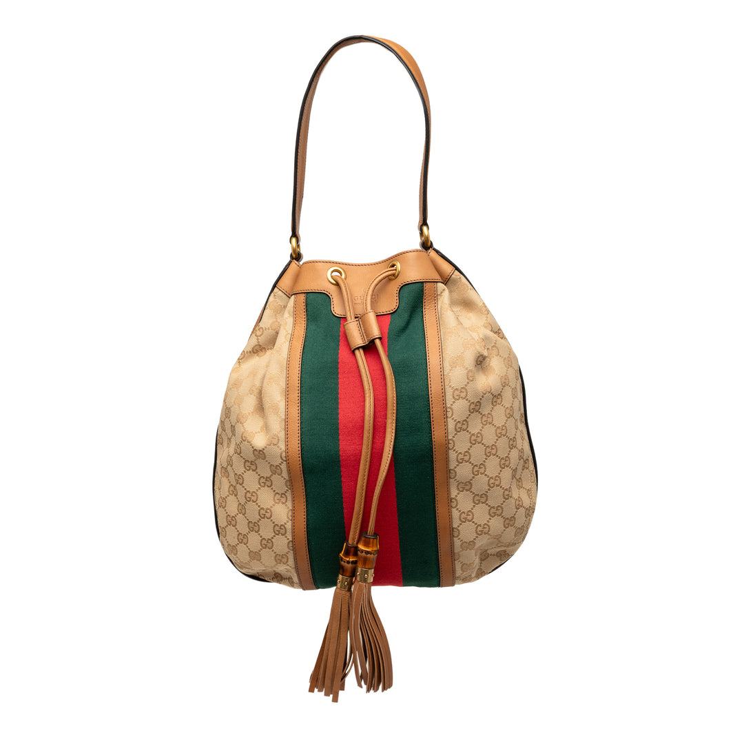 Gucci GG Toile Web Rania Drawstring Hobo
