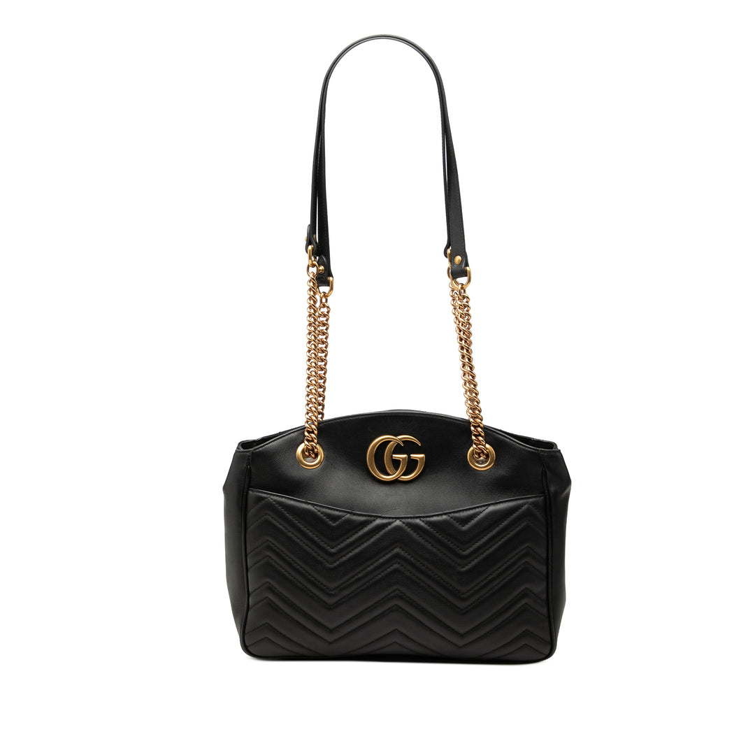 Gucci GG Marmont Matelasse Chaîne Sac Moyen Cuir de veau Noir – vue principale – GABY PARIS