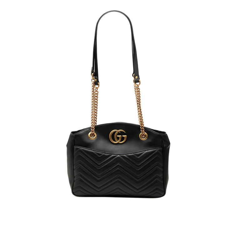 Gucci GG Marmont Matelasse Chaîne Sac Moyen Cuir de veau Noir – vue principale – GABY PARIS