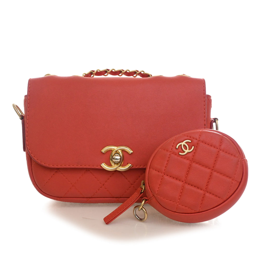 Chanel Matelassé Cuir de veau Multi Pochetteing à rabat et Coin Purse