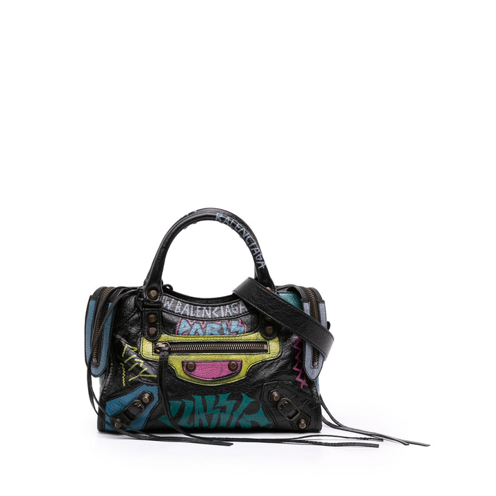 Balenciaga Mini Cuir d'agneau Motocross Graffiti All Over Classic City Sac