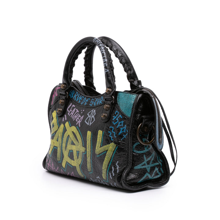 Balenciaga Mini Cuir d'agneau Motocross Graffiti All Over Classic City Sac