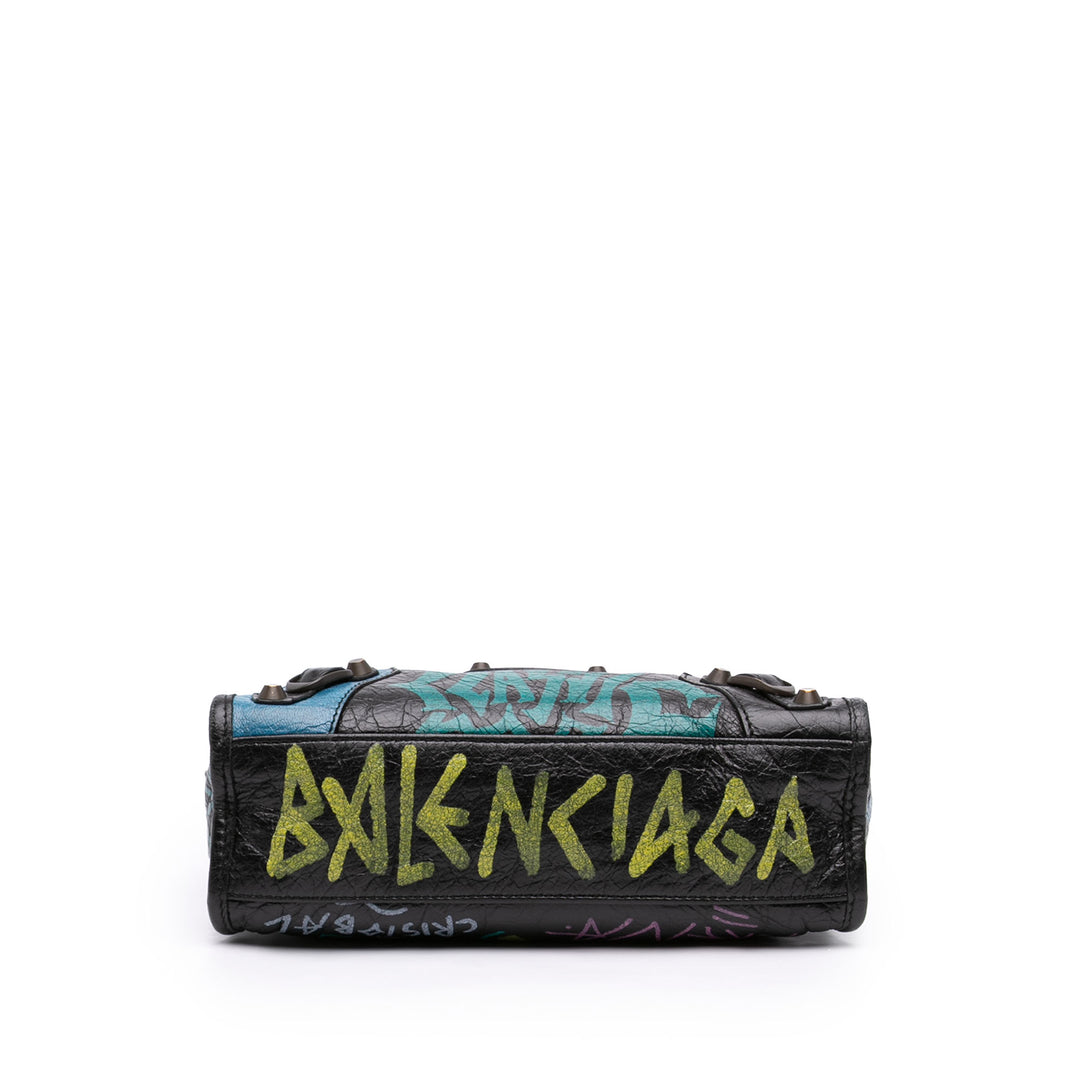 Balenciaga Mini Cuir d'agneau Motocross Graffiti All Over Classic City Sac
