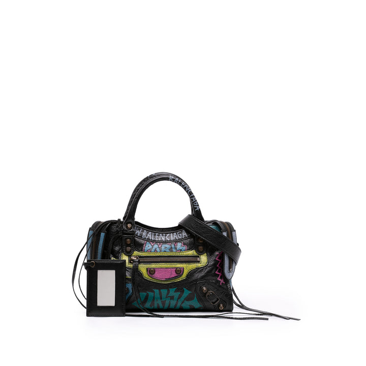 Balenciaga Mini Cuir d'agneau Motocross Graffiti All Over Classic City Sac