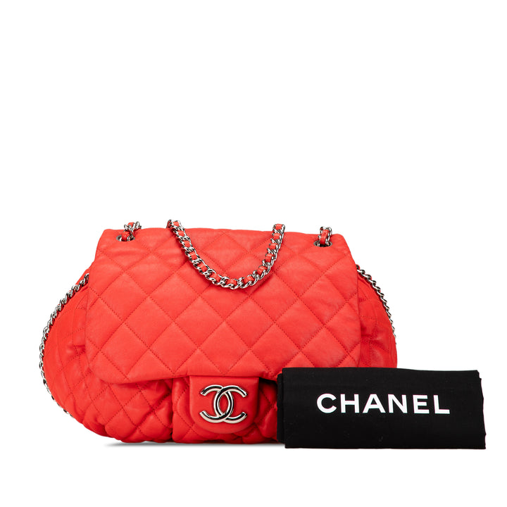 Large Quilted Lambskin Chain Around Flap Red - Gaby Paris