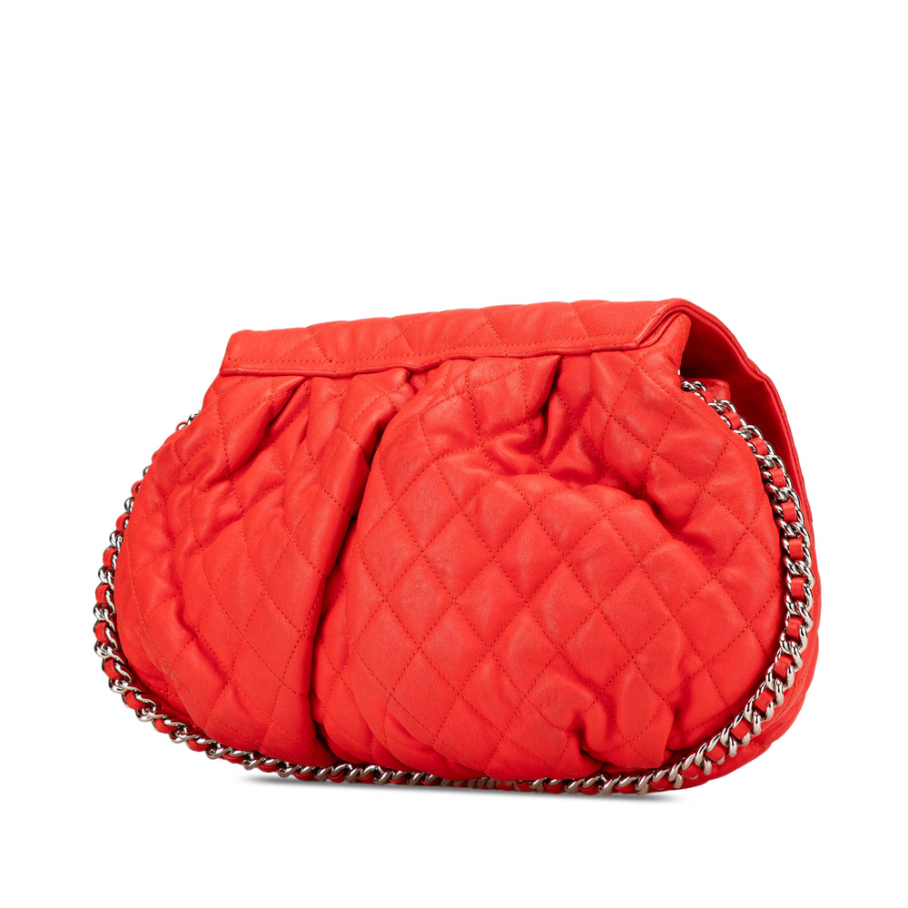 Large Quilted Lambskin Chain Around Flap Red - Gaby Paris