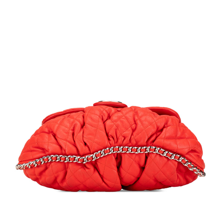 Large Quilted Lambskin Chain Around Flap Red - Gaby Paris