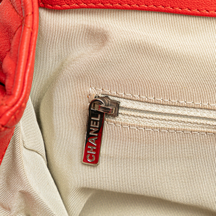 Large Quilted Lambskin Chain Around Flap Red - Gaby Paris